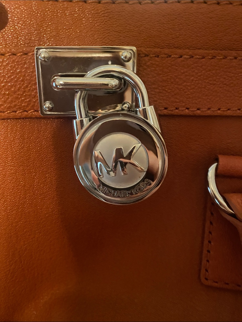 Michael Kors Orange Leather Tote with Silver Logo Charm and Chain Strap - Picture 4 of 4